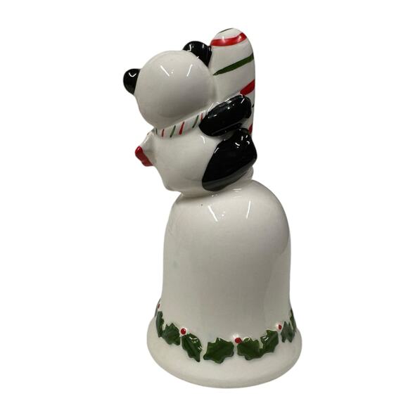Vintage Lefton Christmas Bell with Panda Bear Candy Cane Striped Handle Holly - Picture 4 of 6